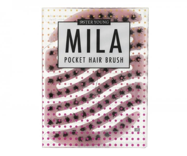 Kart�� na vlasy s kan��mi a nylonov�mi �t�tinami Sister Young Mila Pocket Hair Brush - sv�tle r��ov�