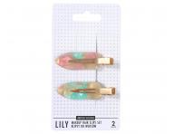 Spony do vlas� s podlo�kami Sister Young Lily Makeup Hair Clips Set - 6 cm, 2 ks - r��ovo-zelen�