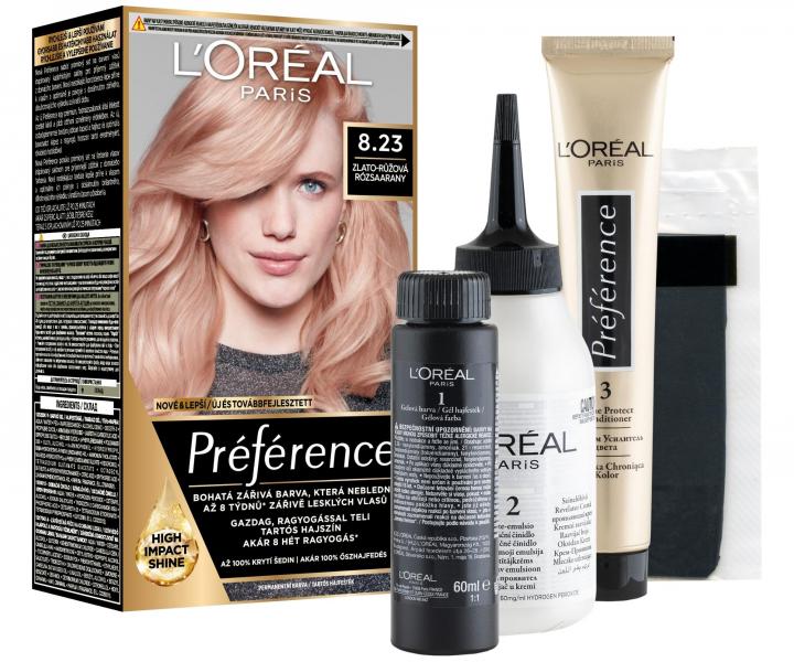 Permanentní barva Loréal Préférence 8.23 zlato-růžová