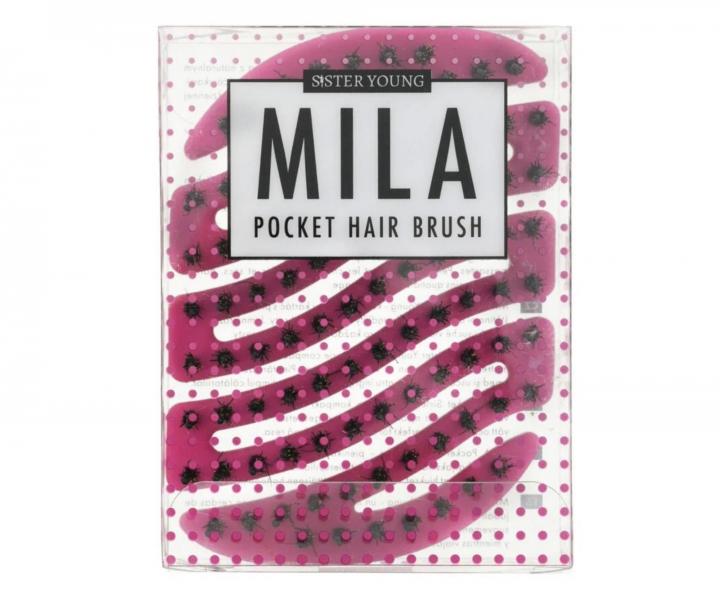 Kart�� na vlasy s kan��mi a nylonov�mi �t�tinami Sister Young Mila Pocket Hair Brush - tmav� r��ov�