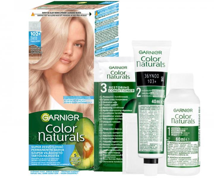 Permanentn zesvtlujc barva na vlasy Garnier Color Naturals - 102+ mraziv stbrn