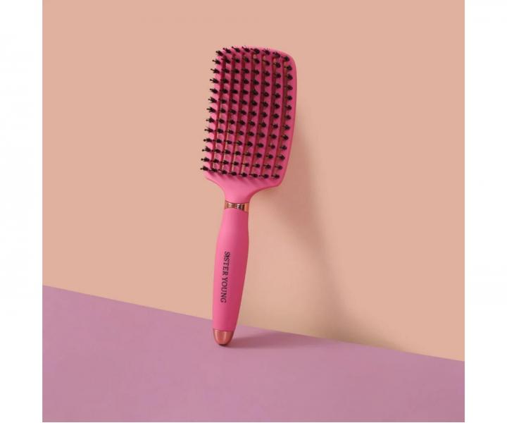 Kart�� na roz�es�v�n� a fouk�n� vlas� s kan��mi a nylonov�mi �t�tinami Sister Young Ovia Hair Brush - tmav� r��ov�