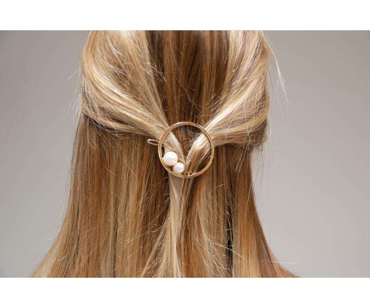 Ozdobn spona do vlas kulat s perlami Eurostil Profesional - 4,5 cm, zlat, 2 ks