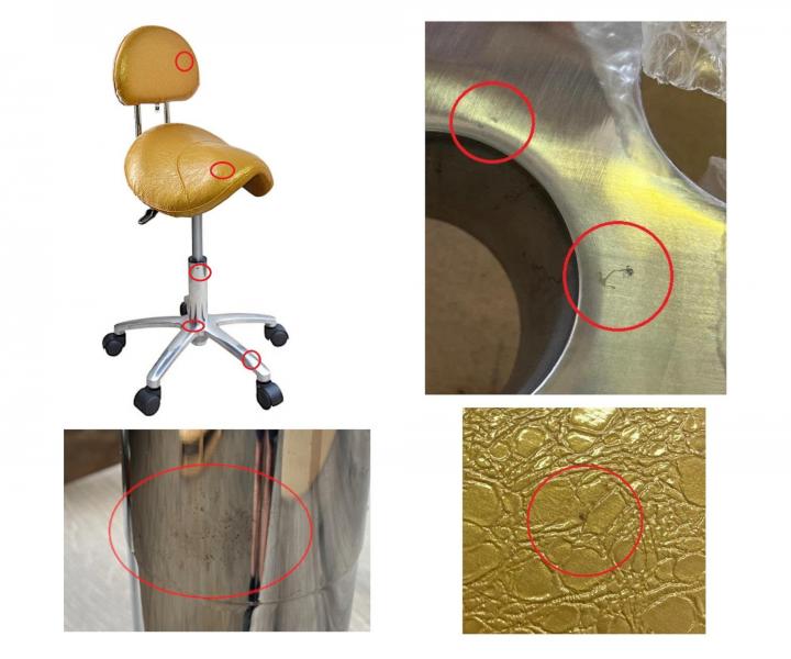 Taburet na kolečkách s opěrkou Detail T2 - zlatý (30) - II. jakost - oděrky, rez, skvrny