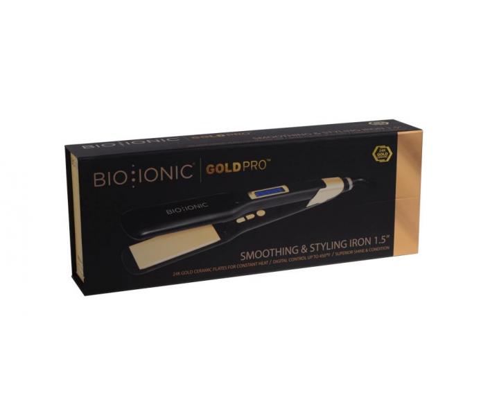 Žehlička na vlasy Bio Ionic s obsahem 24K zlata, 38 mm - černo-zlatá