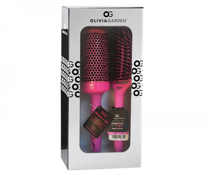 Dárková sada kartáčů na vlasy Olivia Garden Bright Pink Set