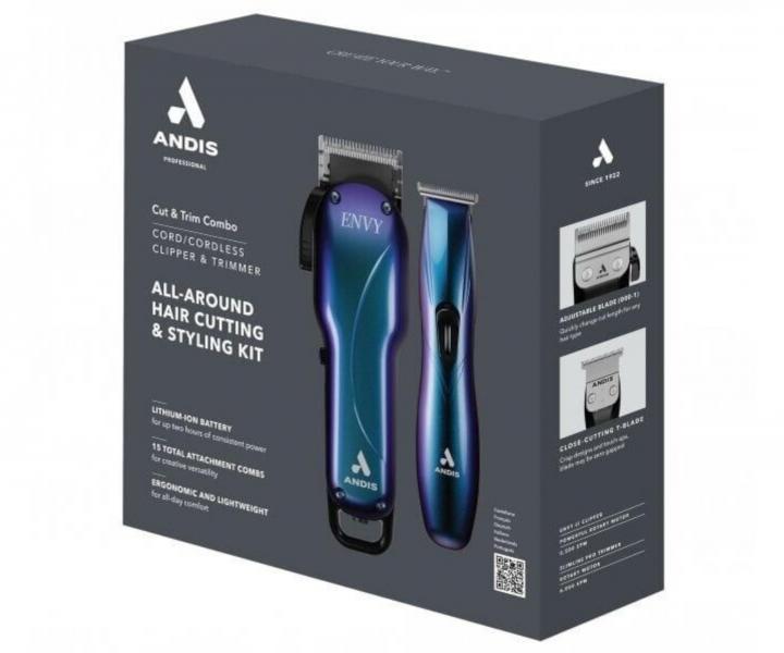 Profesionální set střihacího a konturovacího strojku Andis Envy Galaxy Combo Kit 561563 - perleťově modrý