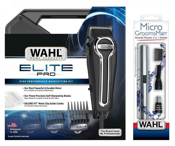 Set strojku na vlasy Wahl Elite Pro 79602-201 a zastřihovače chloupků Micro GroomsMan 3214-0470