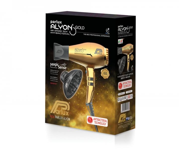 Set profesionálního fénu na vlasy Parlux Alyon a difuzéru Parlux Magic Sense - zlatý, 2250 W