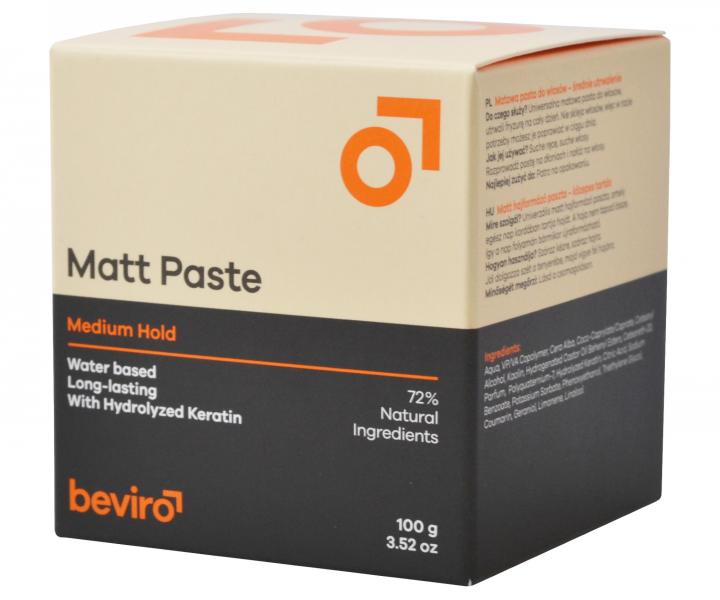 Matující pasta na vlasy se střední fixací Beviro Matt Paste Medium Hold - 100 g - krátká expirace