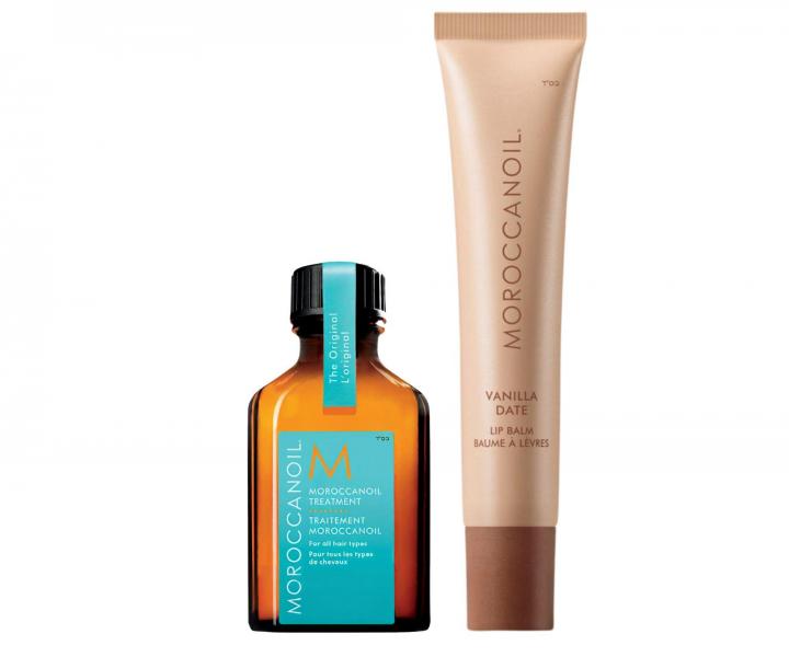 D�rkov� sada olejov� p��e a balz�mu na rty Moroccanoil The Shine Suite Vanilla Date Tinted Lip Balm Gift Set