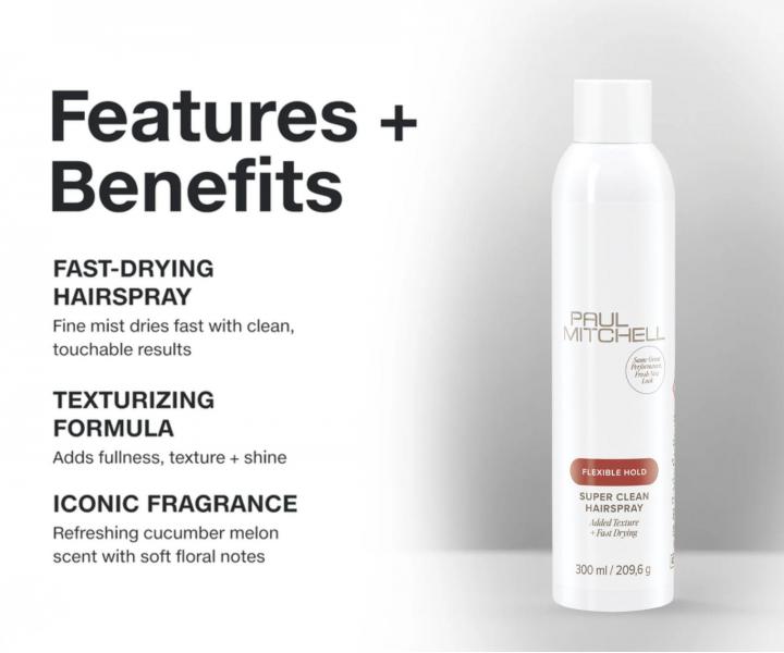 Lehk� lak na vlasy se st�edn� fixac� Paul Mitchell Flexible Hold Super Clean Hairspray - 300 ml
