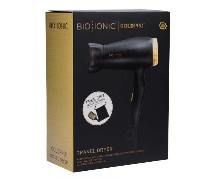 Cestovn fn na vlasy se sklopnou rukojet Bio Ionic Gold Pro Travel - 1200 W, ern - pouit