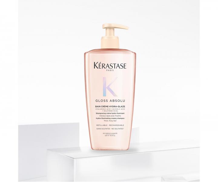 Hydrata�n� a rozjas�uj�c� �ampon pro pevn� a krepat� vlasy K�rastase Gloss Absolu Bain Cr�me Hydra-Glaze - 500 ml