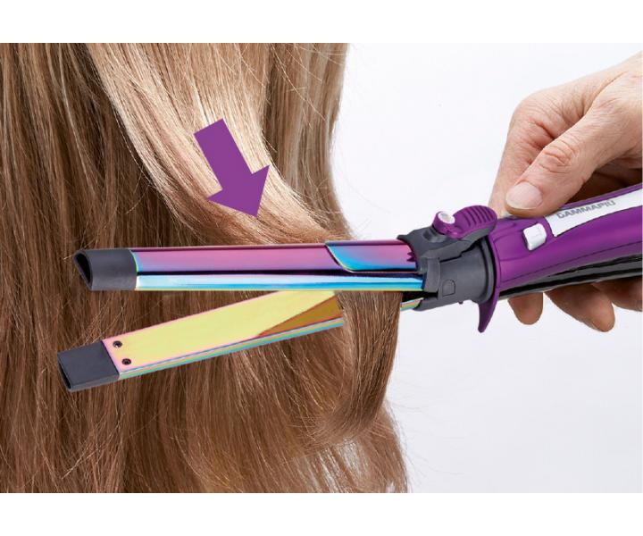 Žehlička a kónická kulma na vlasy 2v1 Gamma Piú Rolly Curl - fialová