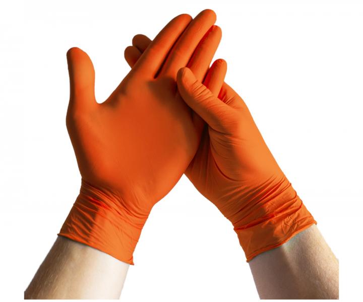 Silné nitrilové zdrsněné rukavice Espeon Nitril Extra Strong 3 - 100 ks, oranžové, velikost L