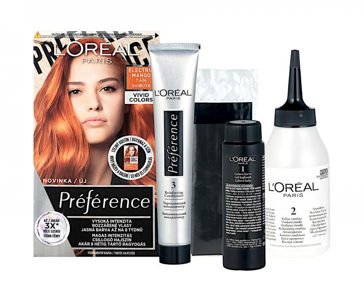 Permanentní barva na vlasy Loréal Préférence 7.434 Electric Mango - zářivě oranžová