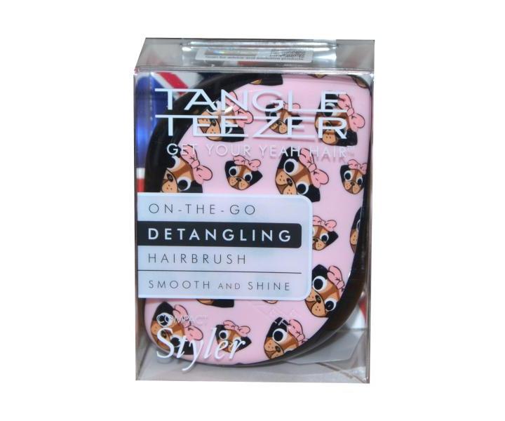 Kartáč na vlasy Tangle Teezer Compact - Pug love, černý - poškozený obal