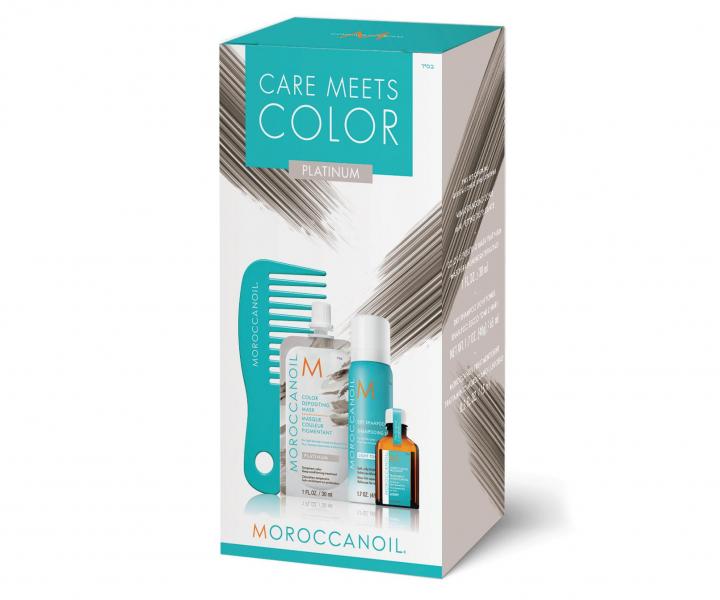 Sada pro oživení vlasů Moroccanoil Care Meets Color Platinum - hřeben, maska, suchý šampon, olej