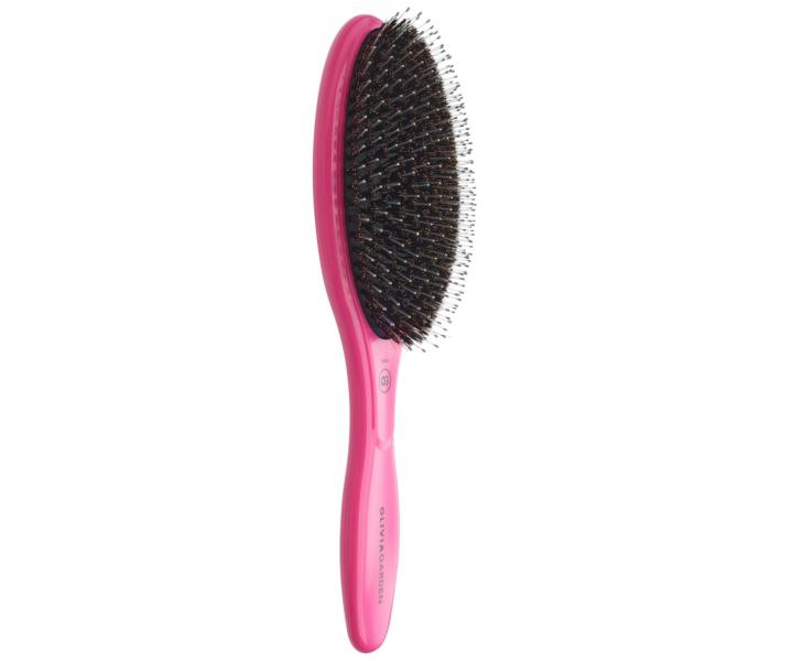 Oválný kartáč na vlasy s kančími a nylonovými štětinami Olivia Garden Expert Care Oval - růžový