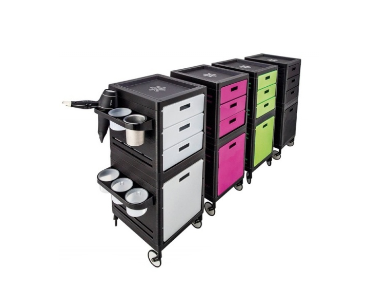Kadeřnický pracovní vozík Ceriotti My, 4 zásuvky - růžovo/černý