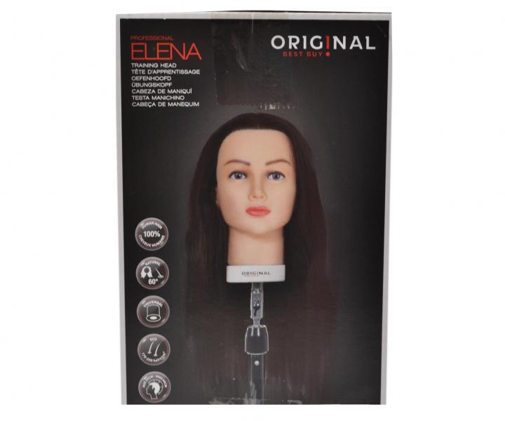 Cvičná hlava dámská s přírodními vlasy ELENA 60, Original Best Buy - hnědé 20 - 50 cm