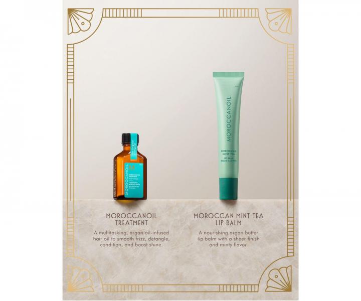 D�rkov� sada olejov� p��e a balz�mu na rty Moroccanoil The Shine Suite Moroccan Mint Tea Lip Balm Gift Set