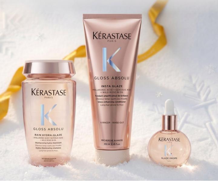 D�rkov� sada s olejem pro lesk a hydrataci vlas� se sklonem ke krepat�n� K�rastase Gloss Absolu Set