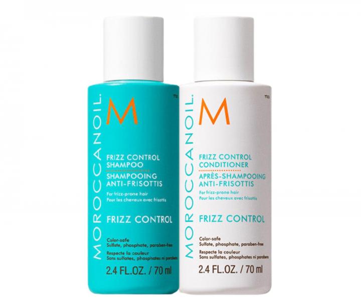 Cestovn� sada pro uhlazen� krepat�ch vlas� Moroccanoil Greetings From Frizz Control + kr�m na ruce a ta�ti�ka zdarma