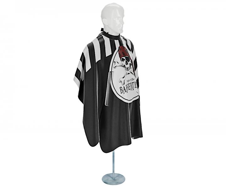 Pánská pláštěnka na stříhání vlasů a vousů Barbertime Black White Banded Pro Barber Cape XXL - černá
