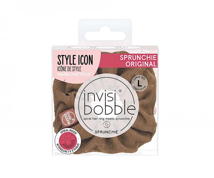 Ozdobná spirálová gumička Invisibobble Sprunchie Original Woke Up Like This - hnědá