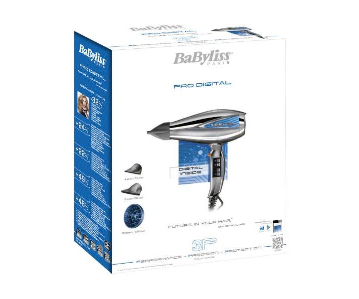 Profesionln fn na vlasy BaByliss Pro Digital 6000E - 2200 W, stbrn