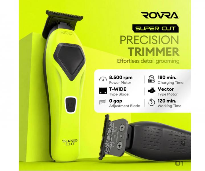 Profesion�ln� konturovac� strojek na vlasy s v�m�nn�mi kryty Rovra Supercut Professional Trimmer RT-89 - zelen�/b�l�/�ern�