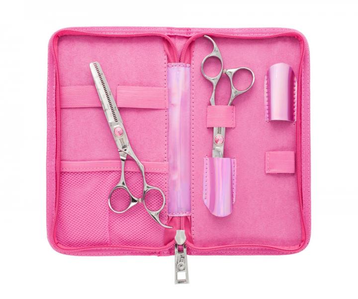 Sada kadeřnických nůžek 5,75" a efilačních nůžek 6,35" Olivia Garden SilkCut ThinkPink - rozbalené