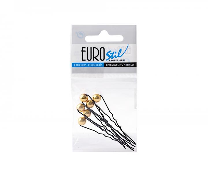 Vlnitá vlásenka se zlatou perličkou Eurostil Profesional - 6 cm, černá - 6 ks