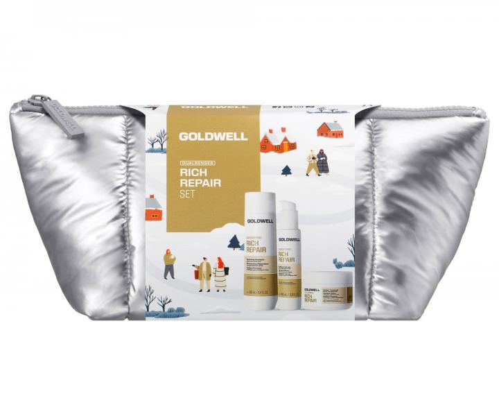 D�rkov� sada pro such� a po�kozen� vlasy Goldwell Dualsenses Rich Repair Set + kosmetick� ta�ti�ka zdarma