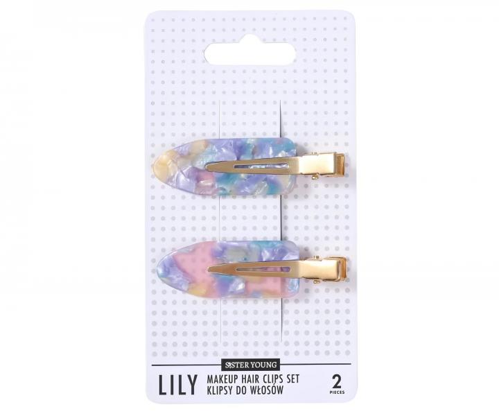 Spony do vlas� s podlo�kami Sister Young Lily Makeup Hair Clips Set - 6 cm, 2 ks - r��ovo-modr�