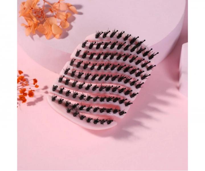 Kart�� na vlasy s kan��mi a nylonov�mi �t�tinami Sister Young Mila Pocket Hair Brush - sv�tle r��ov�