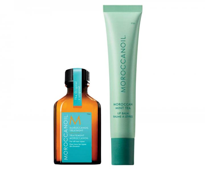 D�rkov� sada olejov� p��e a balz�mu na rty Moroccanoil The Shine Suite Moroccan Mint Tea Lip Balm Gift Set