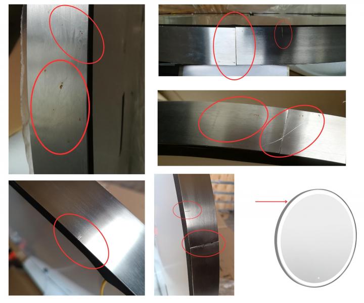 Kulat zrcadlo s LED osvtlenm Sibel Fleur Round LED Styling Unit - chromovan hlinkov rm - II. jakost, pokrban rm a rez