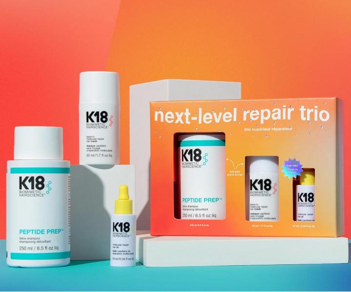 Dárková sada pro obnovu poškozených vlasů K18 Next-Level Repair Trio